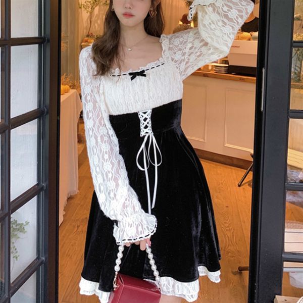 casual dresses french vintage women spring kawaii lace slim korean elegant retro fairy female cute chic p9ve, Black;gray
casual dresses french vintage women spring kawaii lace slim korean elegant retro fairy female cute chic p9ve, Black;gray