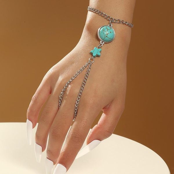 link, chain vintage female green natural stone geometric round star pendants bracelets for women silver color metal finger bracelet, Black
link, chain vintage female green natural stone geometric round star pendants bracelets for women silver color metal finger bracelet, Black
