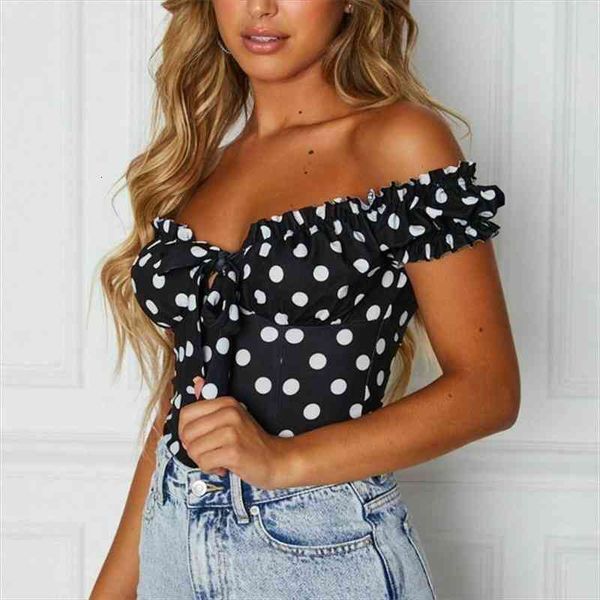 women summer casual off shoulder blouse lady vintage polka dot short sleeve shirt slash neck blouses, White
women summer casual off shoulder blouse lady vintage polka dot short sleeve shirt slash neck blouses, White