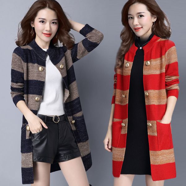women's sweaters female knitting sweater, autumn coat, large-size cardigan, striped women's medium and long wiaz, White;black
women's sweaters female knitting sweater, autumn coat, large-size cardigan, striped women's medium and long wiaz, White;black