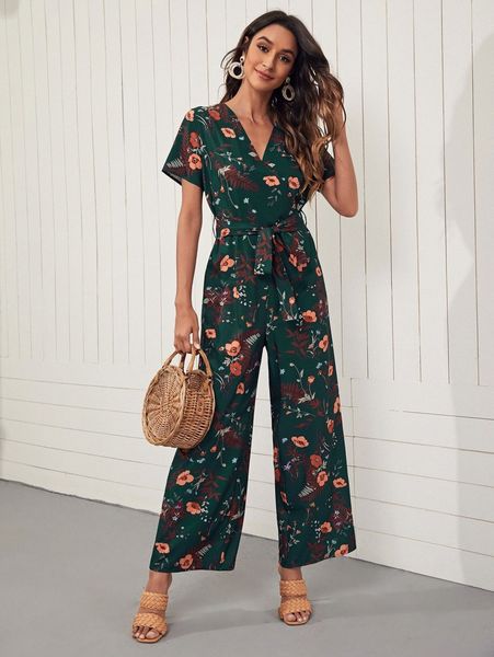 floral print wide leg belted jumpsuit n8ts#, White