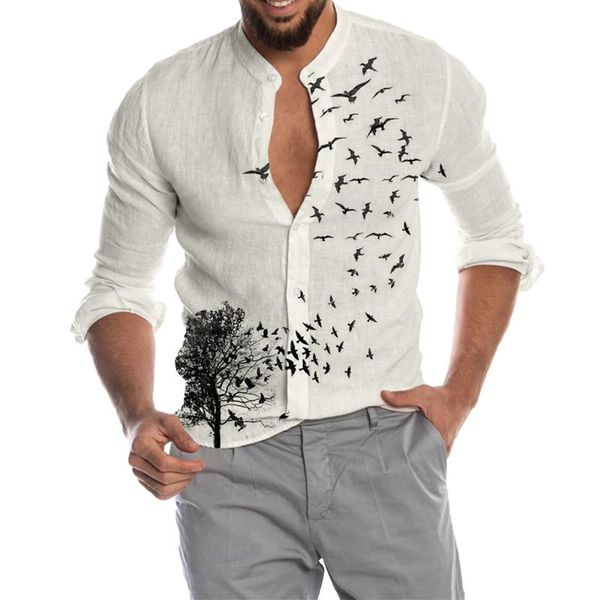 men's casual shirts shirt flying bird print stand collar long sleeve fashion comfy button camisa masculina 2021, White;black
men's casual shirts shirt flying bird print stand collar long sleeve fashion comfy button camisa masculina 2021, White;black