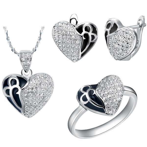 new wedding jewelry set 925 silver plated white crystal pendant necklace ring earring sets with black flower heart design, Slivery;golden
new wedding jewelry set 925 silver plated white crystal pendant necklace ring earring sets with black flower heart design, Slivery;golden