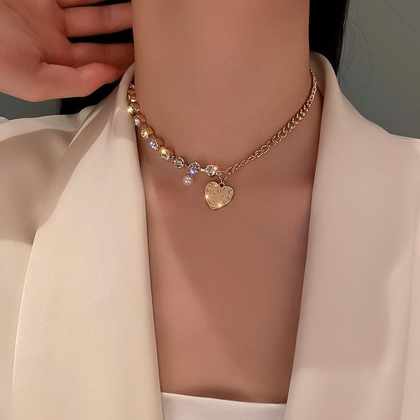 vsnow korea fashion bling love heart rhinestone pendant necklace for women pearl asymmetry chunky chain jewelry necklaces, Silver
vsnow korea fashion bling love heart rhinestone pendant necklace for women pearl asymmetry chunky chain jewelry necklaces, Silver