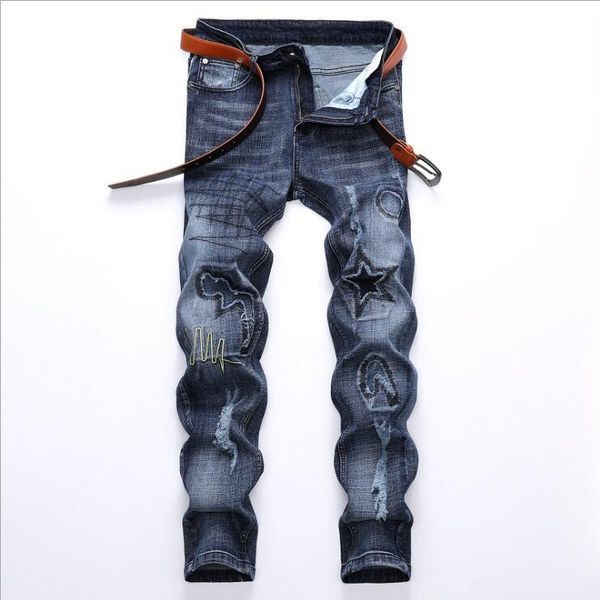 light-colored elastic hole men's jeans ljn079 badge trend mens pants men jean nice gift give you, Blue
light-colored elastic hole men's jeans ljn079 badge trend mens pants men jean nice gift give you, Blue