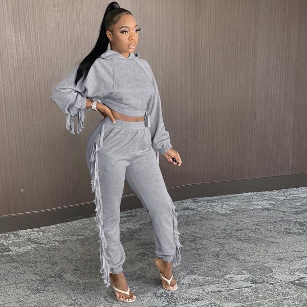 women's two piece pants autumn and winter fashion solid color tassel casual suit style hooded ladies two-piece, White
women's two piece pants autumn and winter fashion solid color tassel casual suit style hooded ladies two-piece, White