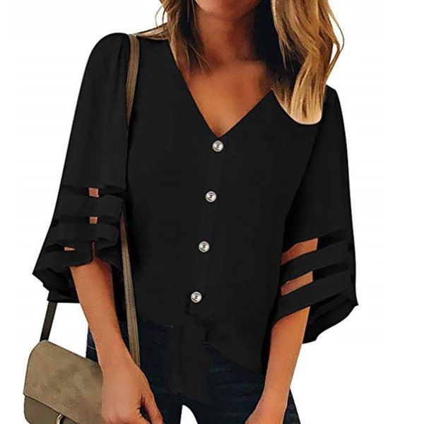 women summer v neck button solid bell sleeve shirt casual loose tunic blouse black s women's blouses & shirts, White
women summer v neck button solid bell sleeve shirt casual loose tunic blouse black s women's blouses & shirts, White