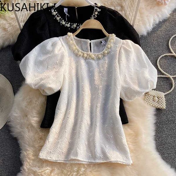 puff short sleeve chiffon blouses causal korean beads o-neck women summer elegant blusas shirt 6g872 210603, White
puff short sleeve chiffon blouses causal korean beads o-neck women summer elegant blusas shirt 6g872 210603, White