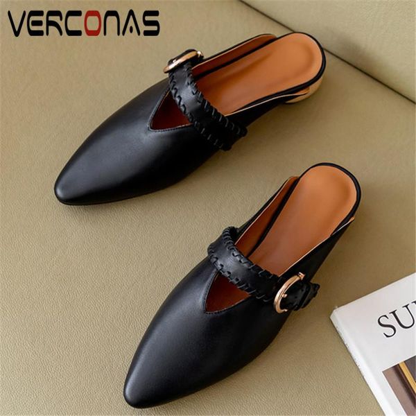 dress shoes verconas fashion summer woman sandals pumps genuine leather metal decoration mules pointed toe round heeled, Black
dress shoes verconas fashion summer woman sandals pumps genuine leather metal decoration mules pointed toe round heeled, Black
