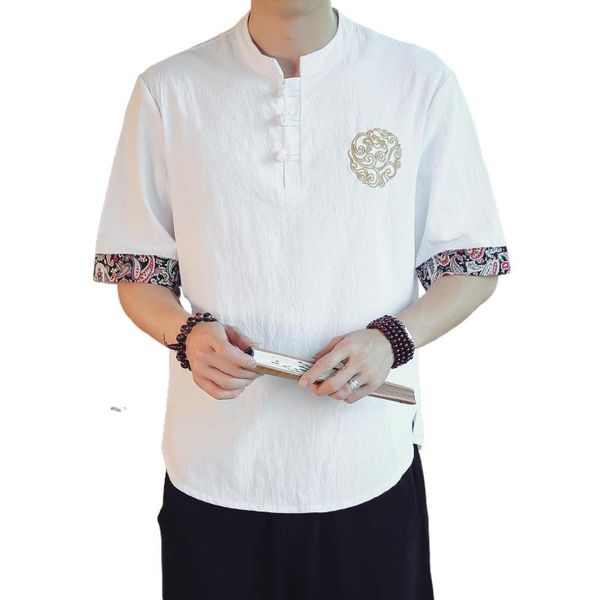 drop factory shop japanese men single-breasted embroidered round neck chinese short-sleeved t-shirt linen men's t-shirts, White;black
drop factory shop japanese men single-breasted embroidered round neck chinese short-sleeved t-shirt linen men's t-shirts, White;black
