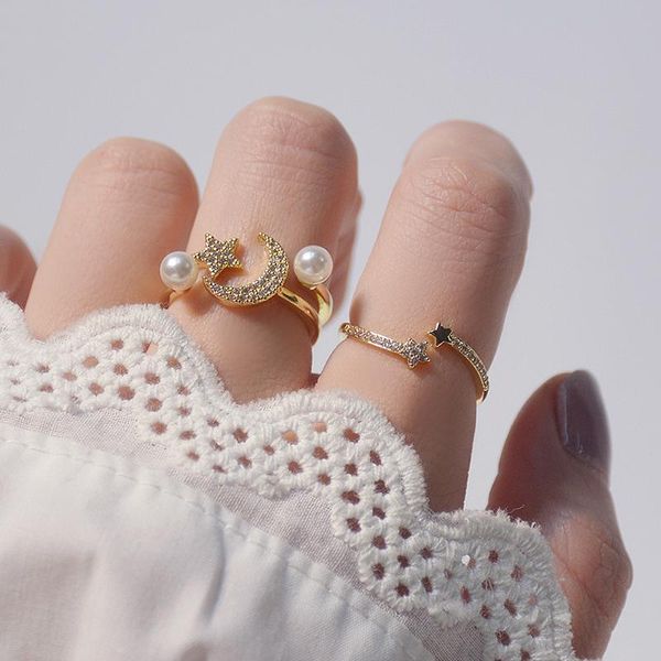 cluster rings delicate jewelry 14k gold plated moon adjustable crystal star for women elegant pearl beads engagement, Golden;silver
cluster rings delicate jewelry 14k gold plated moon adjustable crystal star for women elegant pearl beads engagement, Golden;silver