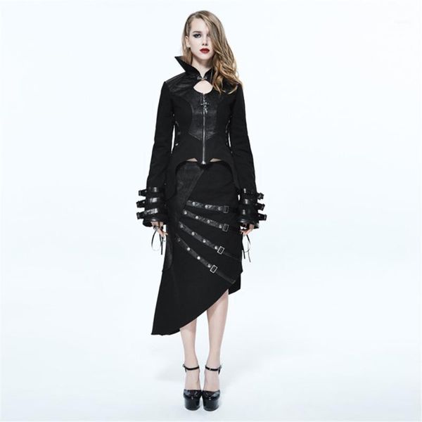 women's trench coats punk gothic clothing two pieces outfits sets back strappy irregular dress high collar blouses winter for women, Tan;black
women's trench coats punk gothic clothing two pieces outfits sets back strappy irregular dress high collar blouses winter for women, Tan;black