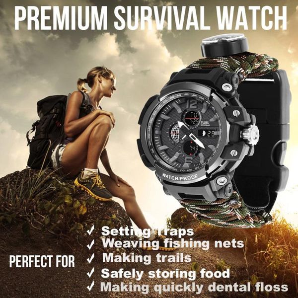 wristwatches men military outdoor sport watch compass multifunctional waterproof quartz thermometer survival whistle led distress light, Slivery;brown
wristwatches men military outdoor sport watch compass multifunctional waterproof quartz thermometer survival whistle led distress light, Slivery;brown