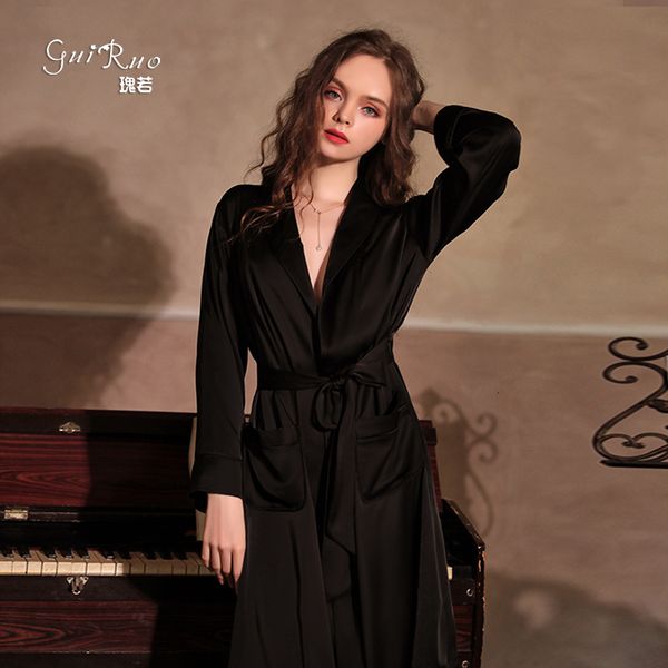 New Style Pajamas in Guiruo Spring and Summer Women's Sexy Deep v Silk Like Robe Bathrobe Home Clothes 879, White;black
New Style Pajamas in Guiruo Spring and Summer Women's Sexy Deep v Silk Like Robe Bathrobe Home Clothes 879, White;black