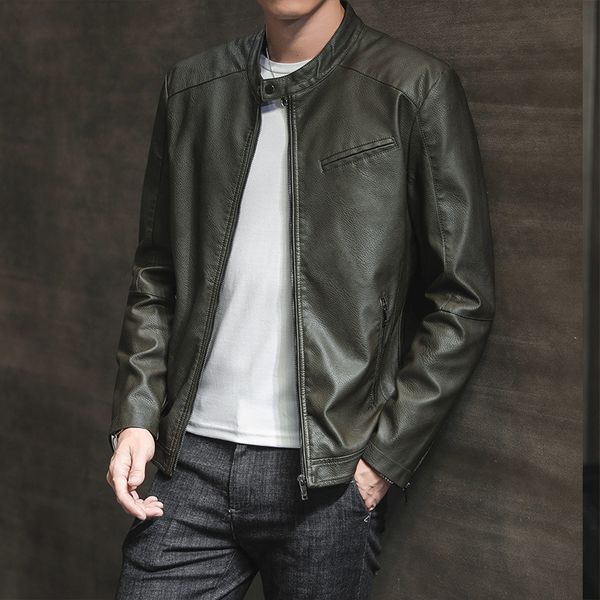 army green round neck stitching motorcycle style men's leather jacket high-quality stand-up collar retro comfortable windproof fashion, Black
army green round neck stitching motorcycle style men's leather jacket high-quality stand-up collar retro comfortable windproof fashion, Black
