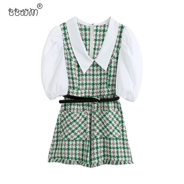 bbwm women 2021 fashion with belt spliced tweed playsuits vintage girls puff sleeve back zipper short jumpsuits, Black;white
bbwm women 2021 fashion with belt spliced tweed playsuits vintage girls puff sleeve back zipper short jumpsuits, Black;white