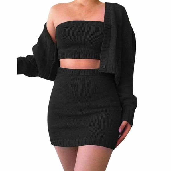 two piece dress 3pcs women's knitted sweater suit clothes set tube coat skirt outfits bodycon party mini skirts autumn ladies costume, White
two piece dress 3pcs women's knitted sweater suit clothes set tube coat skirt outfits bodycon party mini skirts autumn ladies costume, White