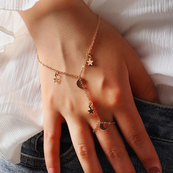 simple design star moon pendant chain bracelet fashion connected finger gold bracelets hand accessories women's jewelry gift link,, Black
simple design star moon pendant chain bracelet fashion connected finger gold bracelets hand accessories women's jewelry gift link,, Black