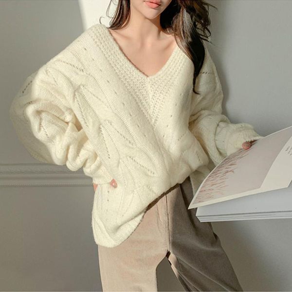 women's sweaters yamdi thick cute oversized vintage knitted sweater women jumper korean 2021 pullover spring winter loose elegant woman, White;black
women's sweaters yamdi thick cute oversized vintage knitted sweater women jumper korean 2021 pullover spring winter loose elegant woman, White;black