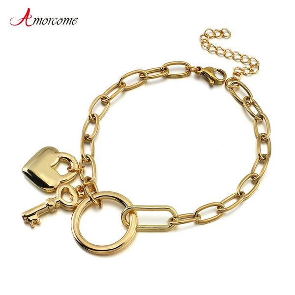 amorcome female love heart key charm bracelet gold color stainless steel chain bracelets jewelry lover friends gifts for women, Golden;silver
amorcome female love heart key charm bracelet gold color stainless steel chain bracelets jewelry lover friends gifts for women, Golden;silver