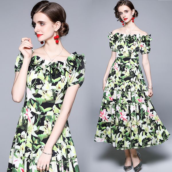 2021 designer runway printed ruffle dress ladies fashion short sleeve slash neck summer autumn slim a-line pleated dresses office holiday pr, Black;gray
2021 designer runway printed ruffle dress ladies fashion short sleeve slash neck summer autumn slim a-line pleated dresses office holiday pr, Black;gray