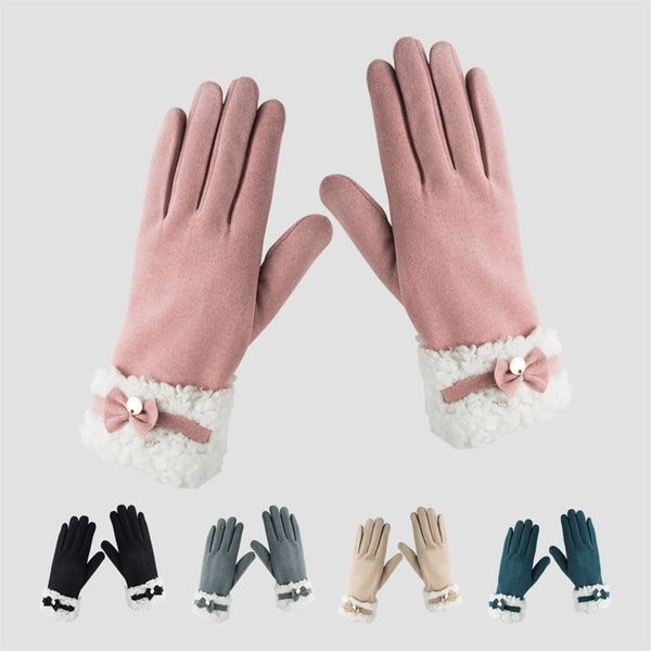 bow gloves female korean fashion deerskin velvet thickened warm winter student five finger outdoor riding, Black
bow gloves female korean fashion deerskin velvet thickened warm winter student five finger outdoor riding, Black