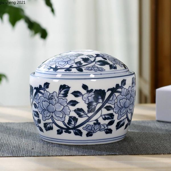 

storage bottles & jars modern blue and white porcelain tea caddy household candy snack box kitchen food sealed home decoration