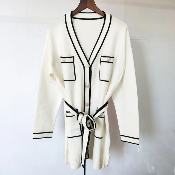 328 2021 spring summer brand same style sweaters black white red pink cardigan v neck long sleeve sweater women clothes qiani, White;black
328 2021 spring summer brand same style sweaters black white red pink cardigan v neck long sleeve sweater women clothes qiani, White;black