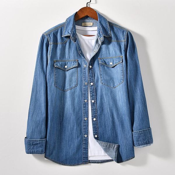 men's casual shirts denim shirt jacket 2021 spring and autumn japanese pure cotton long-sleeved cardigan camisas para hombre, White;black
men's casual shirts denim shirt jacket 2021 spring and autumn japanese pure cotton long-sleeved cardigan camisas para hombre, White;black