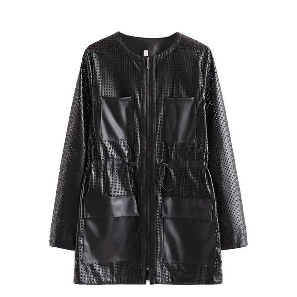 women's jackets 2021 women jacket faux leather hollow out pockets elatic waist long sleeves coat fashion outerwear manteau veste femme, Black;brown
women's jackets 2021 women jacket faux leather hollow out pockets elatic waist long sleeves coat fashion outerwear manteau veste femme, Black;brown
