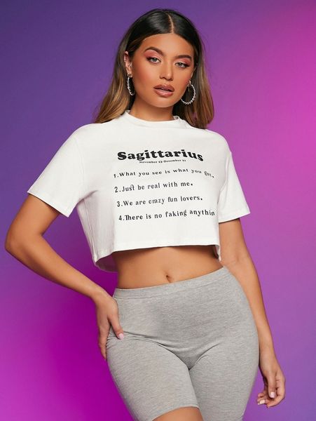 slogan graphic drop shoulder crop tee f0en#, White