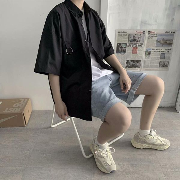 summer cotton short-sleeved shirt men's fashion black casual men streetwear loose japanese pocket shirts mens clothing, White;black
summer cotton short-sleeved shirt men's fashion black casual men streetwear loose japanese pocket shirts mens clothing, White;black