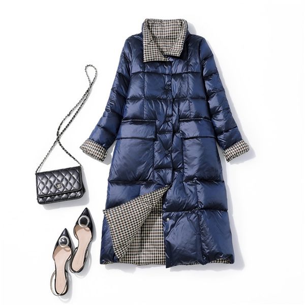 women double sided down long jacket winter turtleneck white duck coat stand collar single breasted warm snow outwear 210430, Black
women double sided down long jacket winter turtleneck white duck coat stand collar single breasted warm snow outwear 210430, Black