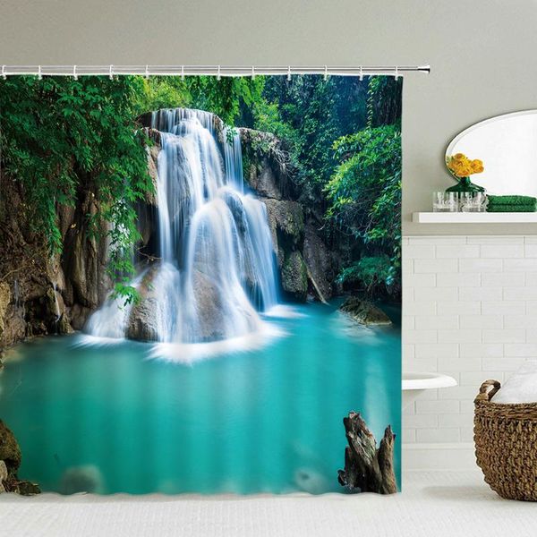 shower curtains beach sea palm trees scenery waterproof 3d bathroom with hooks home decoration