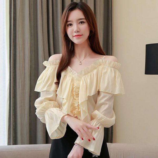 women's blouses & shirts summer chiffon shirt women korean style off shoulder blouse chic female floral sweet, White
women's blouses & shirts summer chiffon shirt women korean style off shoulder blouse chic female floral sweet, White