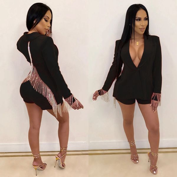 party 2 piece set women tassel blazer jacket and shorts set suit autumn festival matching sets women two piece outfits, Black;white
party 2 piece set women tassel blazer jacket and shorts set suit autumn festival matching sets women two piece outfits, Black;white