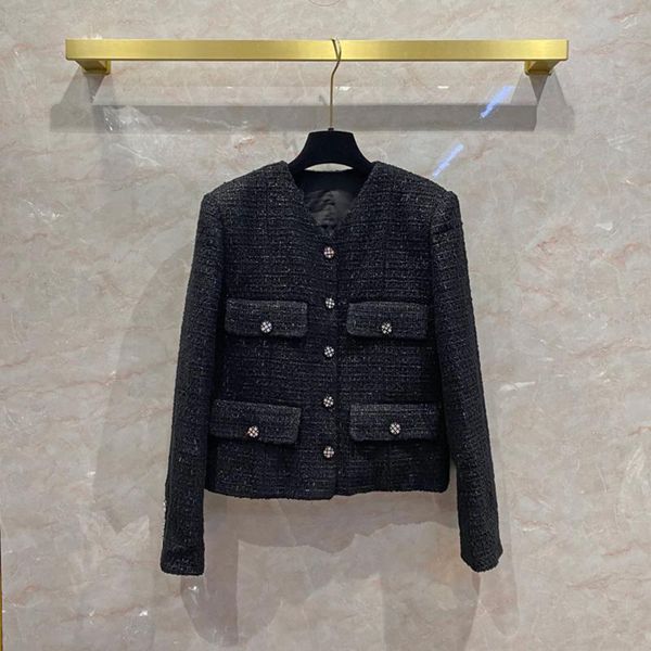 women's wool & blends autumn designer tweed coat chic v-neck 4 pockets jackets c982, Black
women's wool & blends autumn designer tweed coat chic v-neck 4 pockets jackets c982, Black