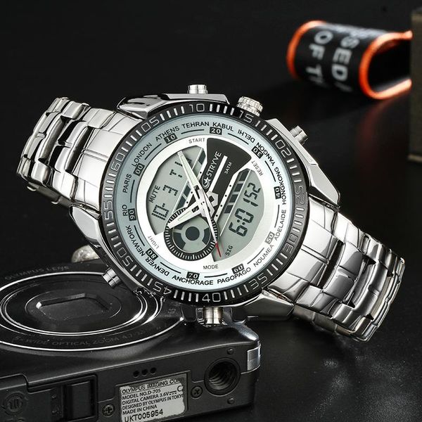 men watches dual display led analog chrono quartz digital sports watch military big dial waterproof stainless steel reloj wristwatches, Slivery;brown
men watches dual display led analog chrono quartz digital sports watch military big dial waterproof stainless steel reloj wristwatches, Slivery;brown
