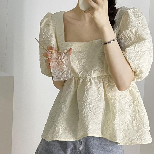 women's blouses & shirts 2021summer women retro shirt elegant solid loose square collar puff sleeve bandage short high waist tunics, White
women's blouses & shirts 2021summer women retro shirt elegant solid loose square collar puff sleeve bandage short high waist tunics, White