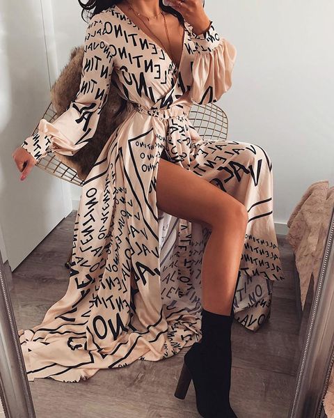 casual dresses women spring summer fall sell dress letter print boho v-neck long slit maxi beach robe femme loose, Black;gray
casual dresses women spring summer fall sell dress letter print boho v-neck long slit maxi beach robe femme loose, Black;gray