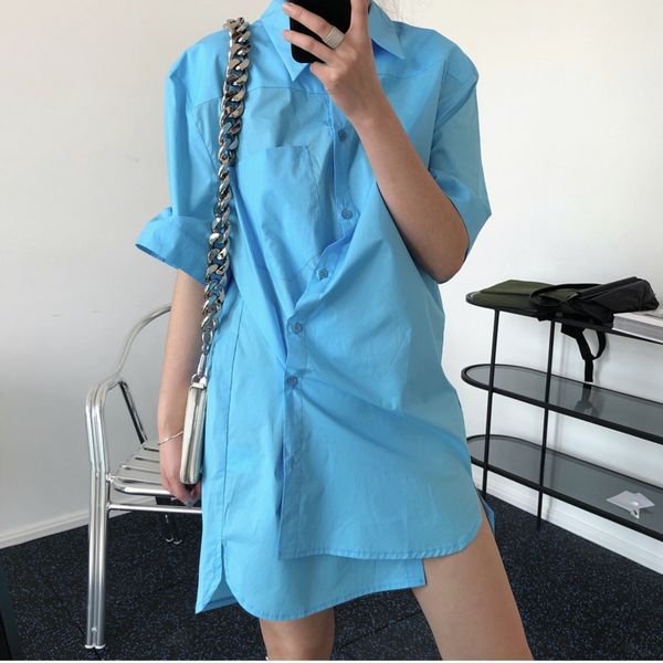 summer minimalism short sleeve women shirt dresses korea irregular hem split design ladies 210510, Black;gray
summer minimalism short sleeve women shirt dresses korea irregular hem split design ladies 210510, Black;gray