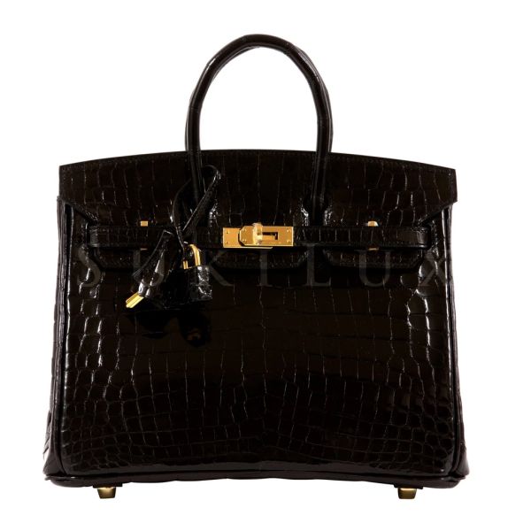birkinbag bag 25cm crocodile shiny nilo noir 89 gold hardware
