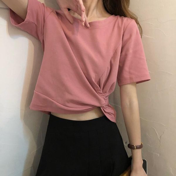 women's t-shirt high waist short knotted pink t shirt women cotton slim sleeved female summer loose solid womens clothes, White
women's t-shirt high waist short knotted pink t shirt women cotton slim sleeved female summer loose solid womens clothes, White