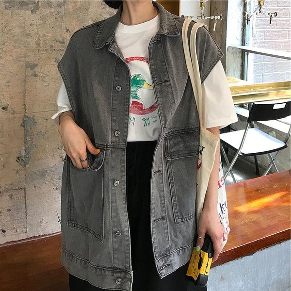 women's vests fashion women loose sleeveless denim jacket vest 6968, Black;white
women's vests fashion women loose sleeveless denim jacket vest 6968, Black;white