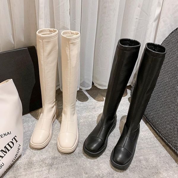 boots leather style not over the knee thin elastic flat bottomed high riding, Black
boots leather style not over the knee thin elastic flat bottomed high riding, Black