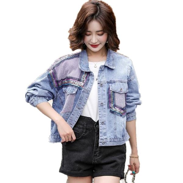 women's jackets 2021 spring autumn fashion sequins stitching women denim jacket streetwear turn-down collar outerwear coats female clot, Black;brown
women's jackets 2021 spring autumn fashion sequins stitching women denim jacket streetwear turn-down collar outerwear coats female clot, Black;brown