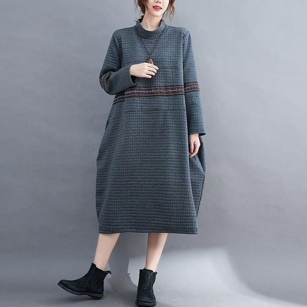 casual dresses oversized women thick cotton dress 2021 autumn winter vintage style turtleneck loose female long b1159, Black;gray
casual dresses oversized women thick cotton dress 2021 autumn winter vintage style turtleneck loose female long b1159, Black;gray