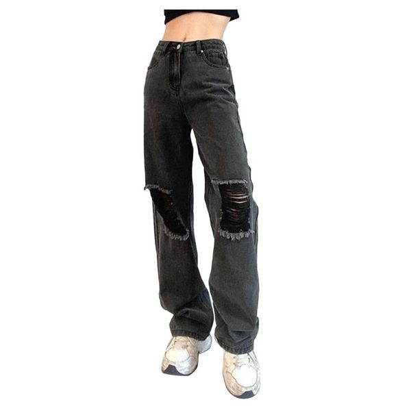 women's jeans women ripped hole denim black wide leg pants loose straight trousers knee retro casual pant t7, Blue
women's jeans women ripped hole denim black wide leg pants loose straight trousers knee retro casual pant t7, Blue