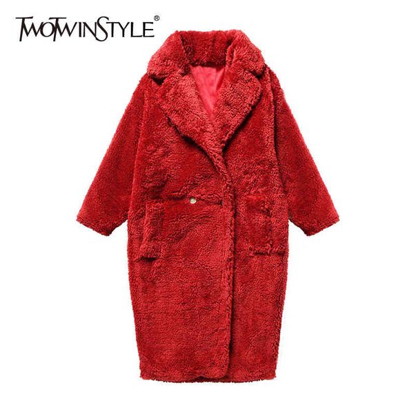 twotwinstyle casual faux fur coat for women lapel long sleeve solid red lambswool coats female fashion clothing winter 210517, Black
twotwinstyle casual faux fur coat for women lapel long sleeve solid red lambswool coats female fashion clothing winter 210517, Black