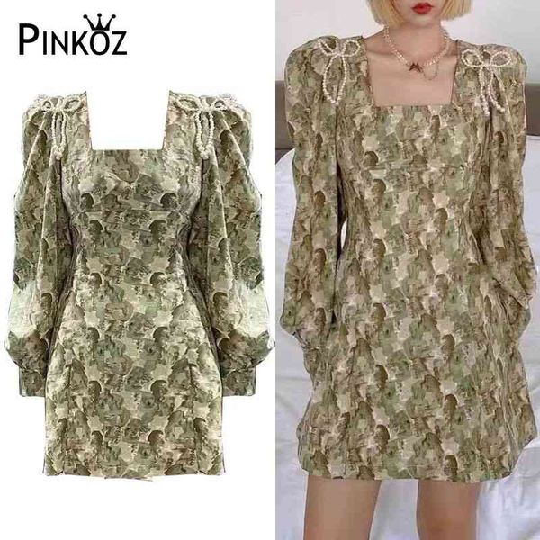 square collar printed mini dress korean style puff sleeve casual office young ladybeading bow dresses femme vestidos za 210421, Black;gray
square collar printed mini dress korean style puff sleeve casual office young ladybeading bow dresses femme vestidos za 210421, Black;gray